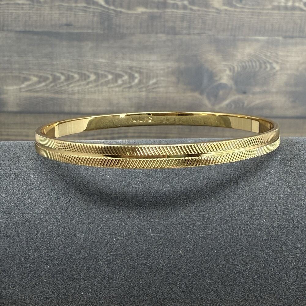 Vintage Monet Etched Textured Gold Tone Statement Bangle Bracelet 7.75